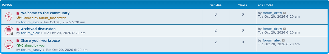 Claimed topics in a forum's topic list