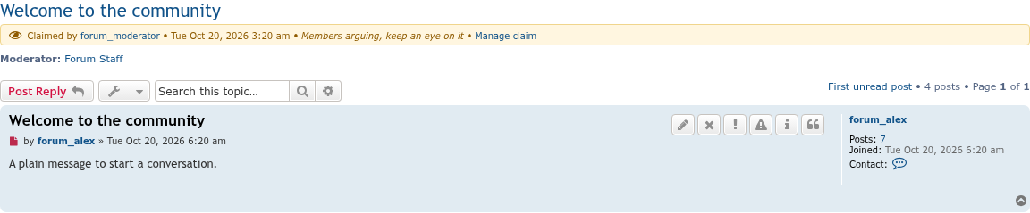 Claim notice below the topic title