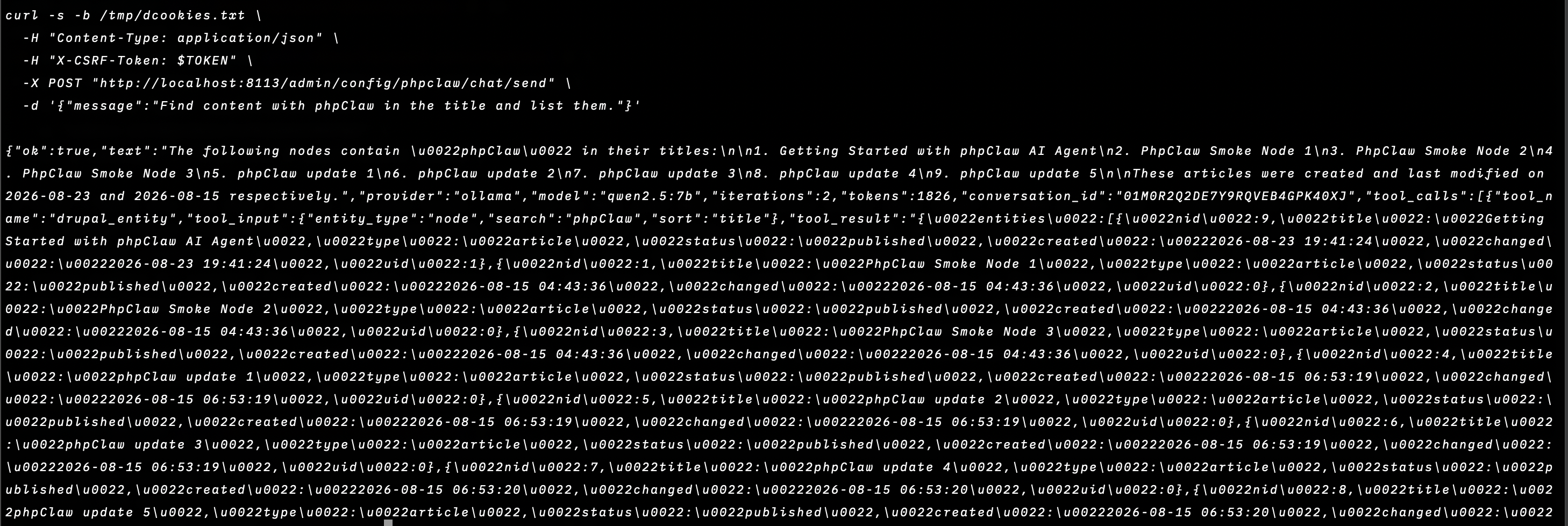 phpClaw Drupal API response