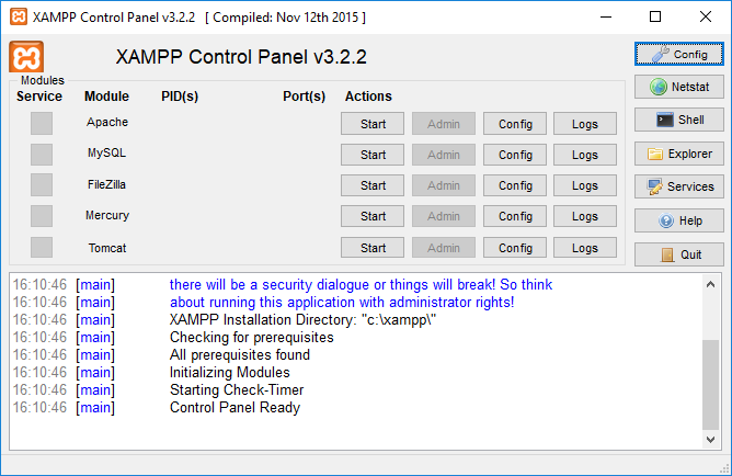 XAMPP control panel