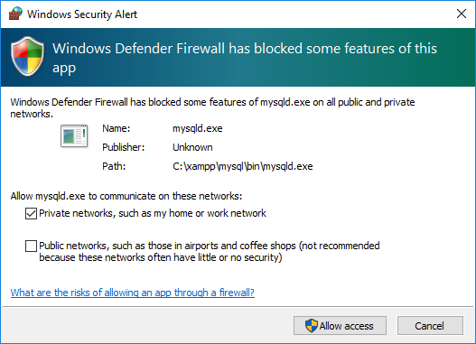 XAMPP MySQL firewall