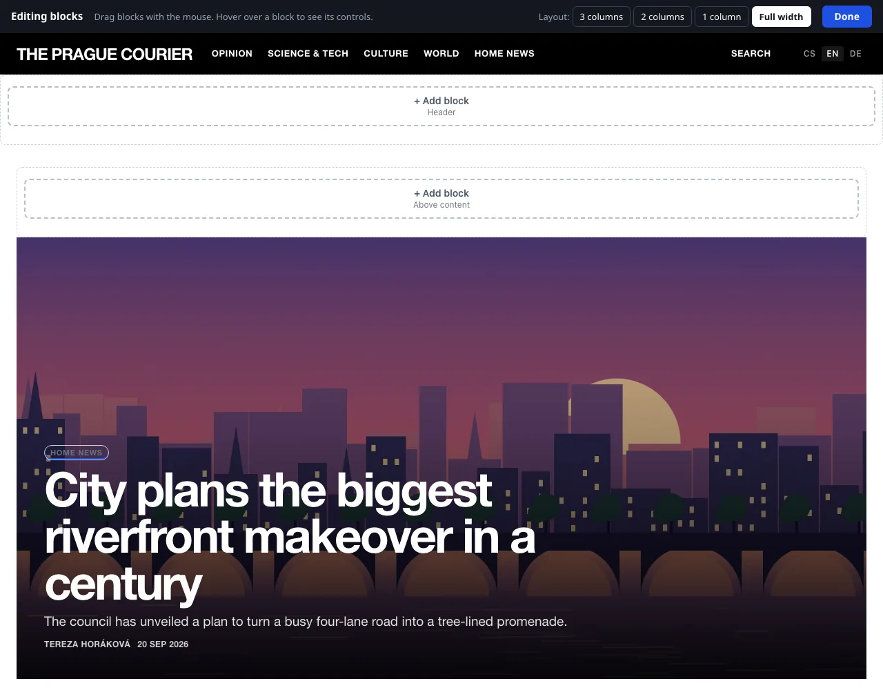 The visual block editor right on the site
