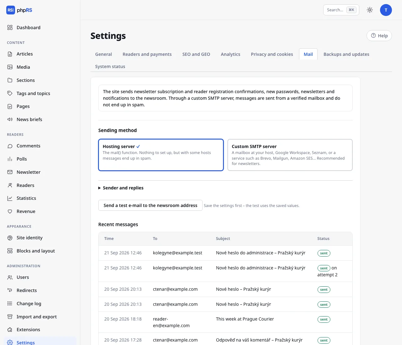 Settings → Mail
