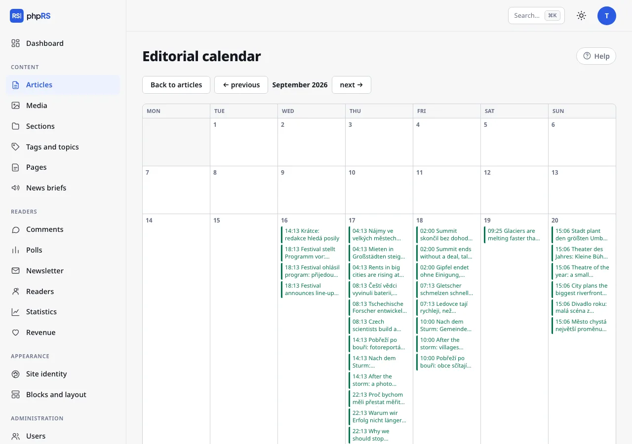 Editorial calendar