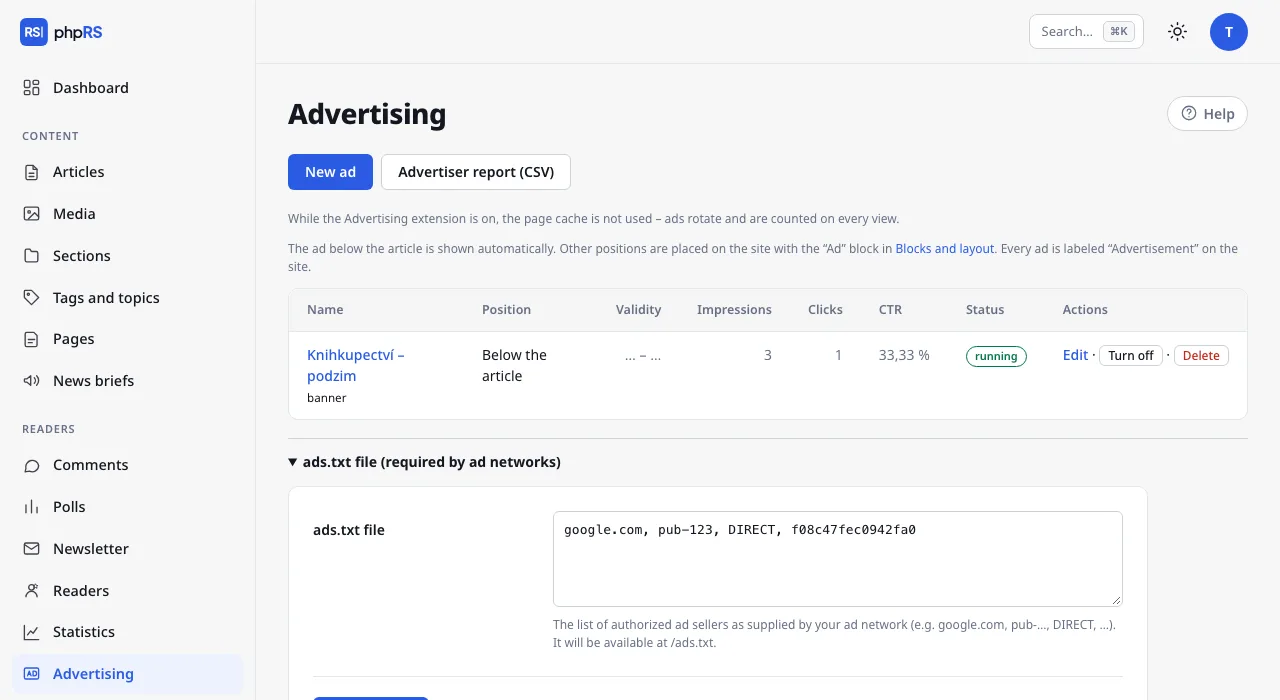 Readers → Advertising