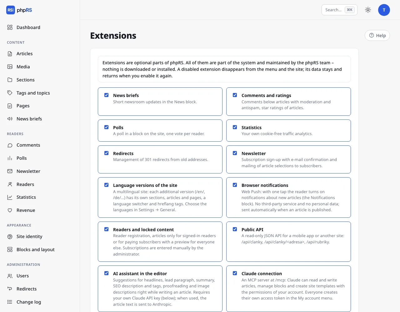 Administration → Extensions