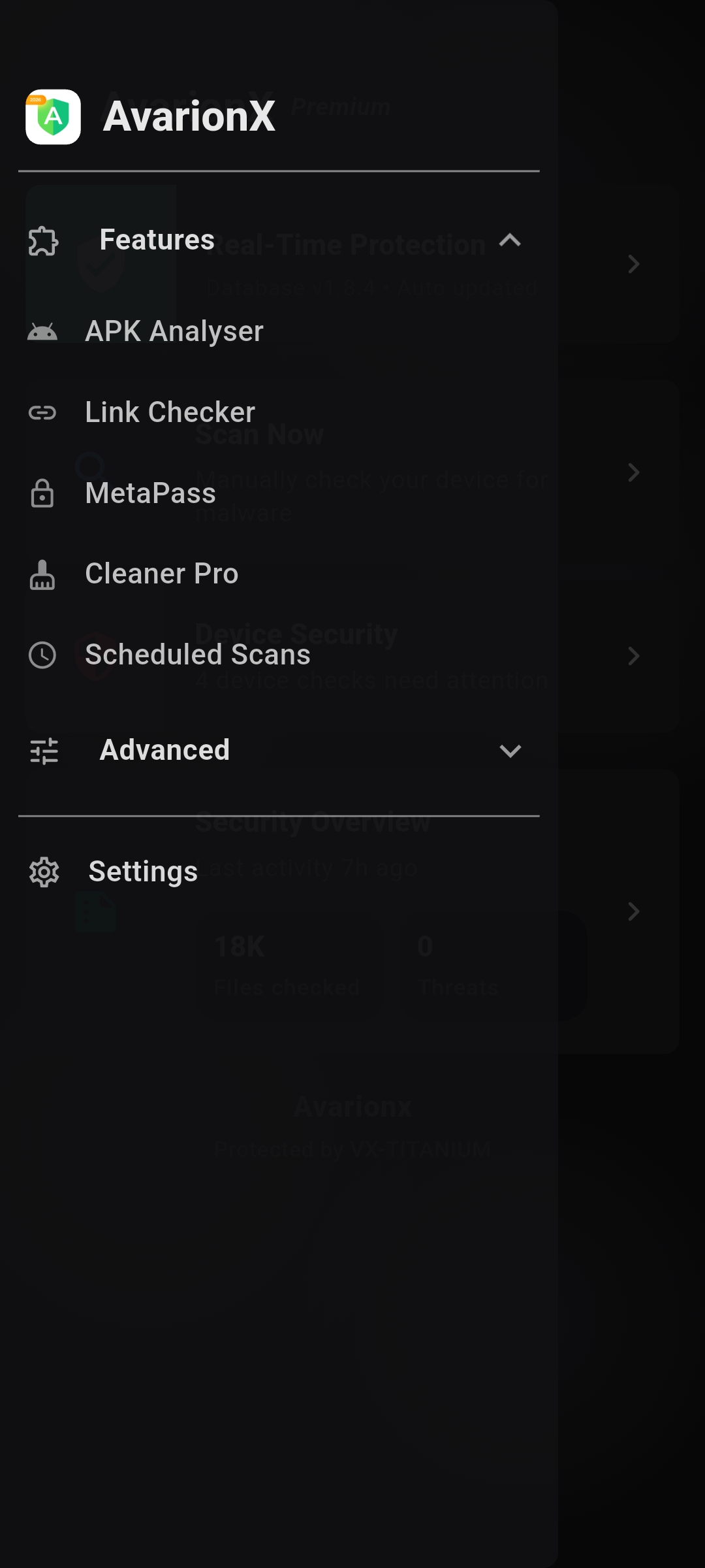 AvarionX home screen