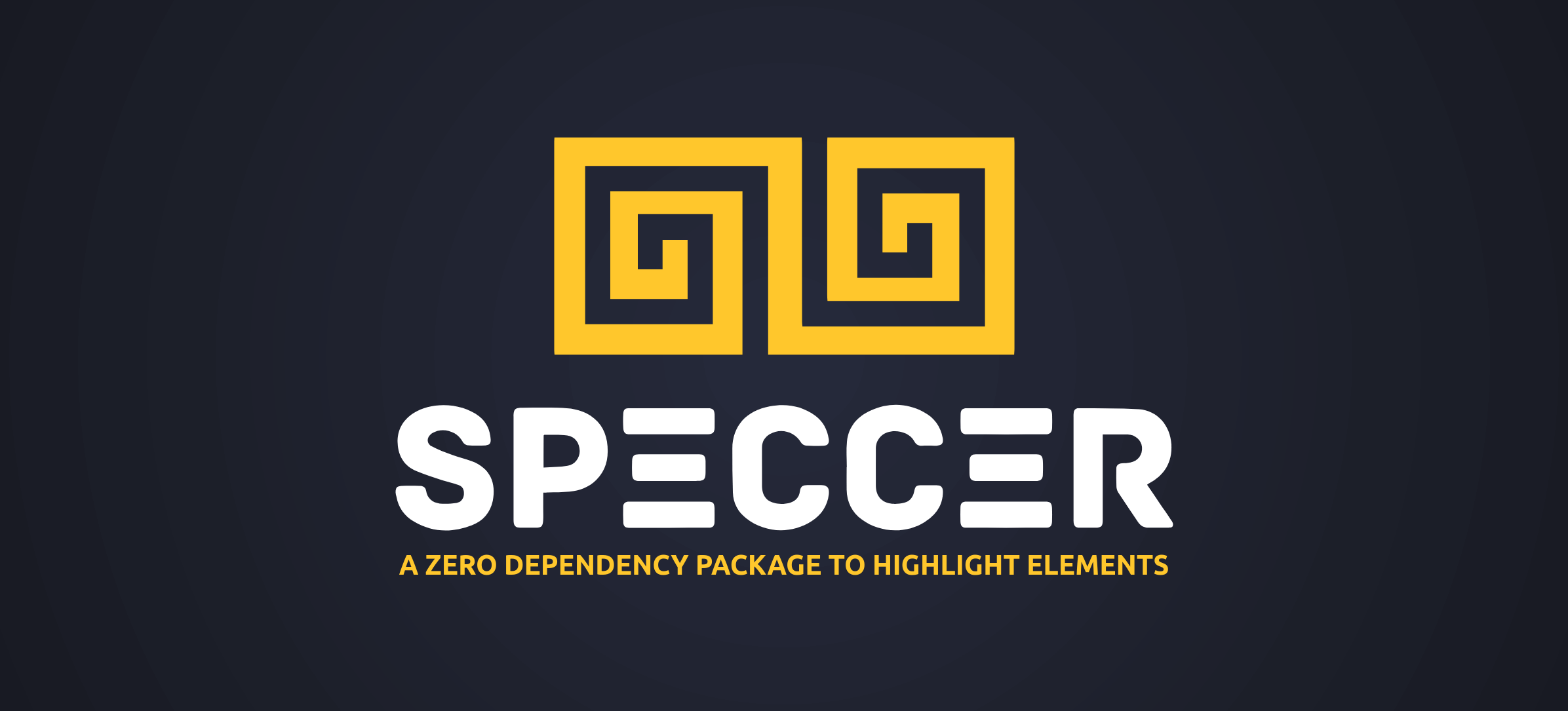 Speccer banner, with logo and slogan: A zero dependency package to annotate or highlight elements
