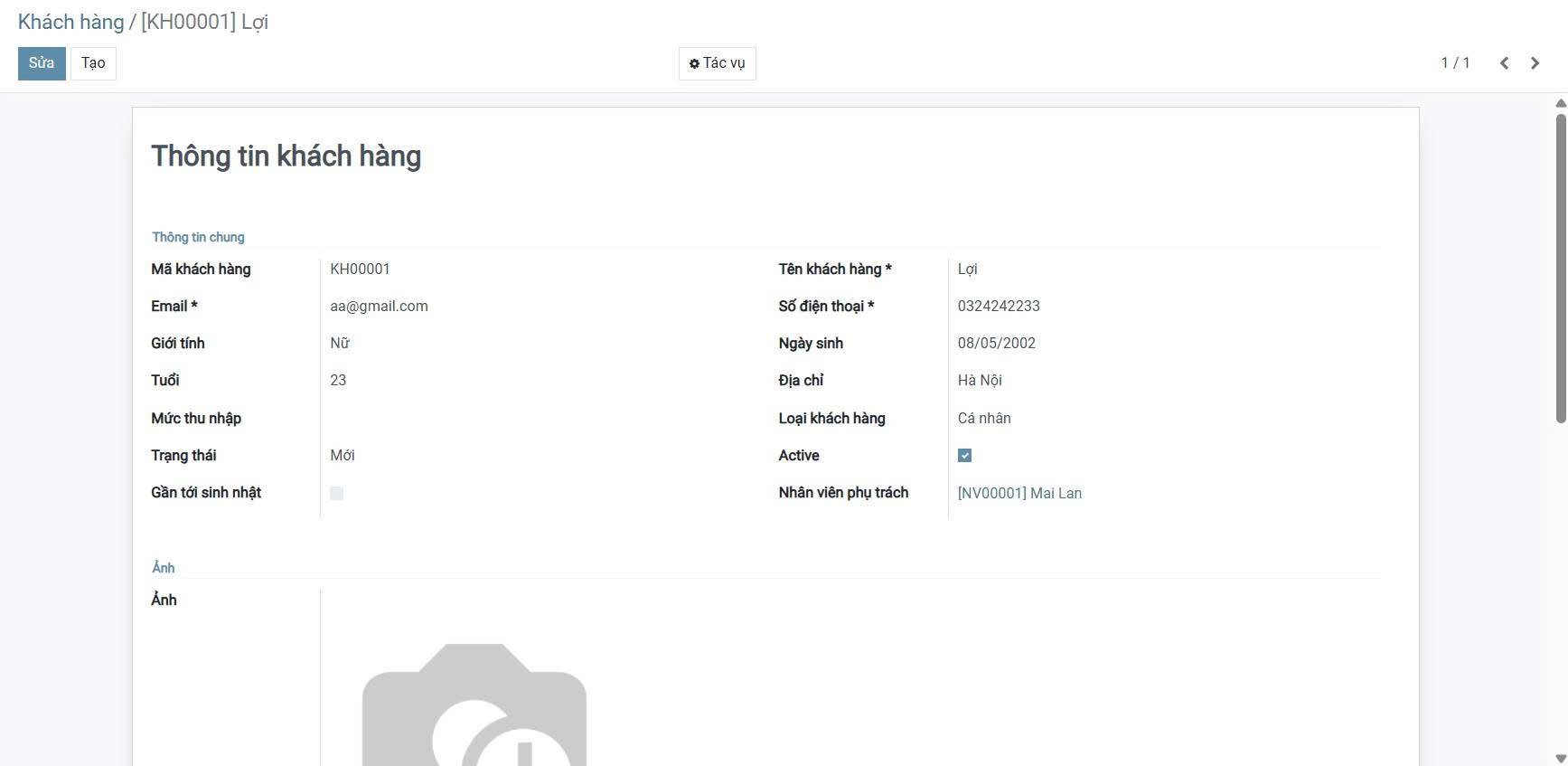 Giao diện CRM