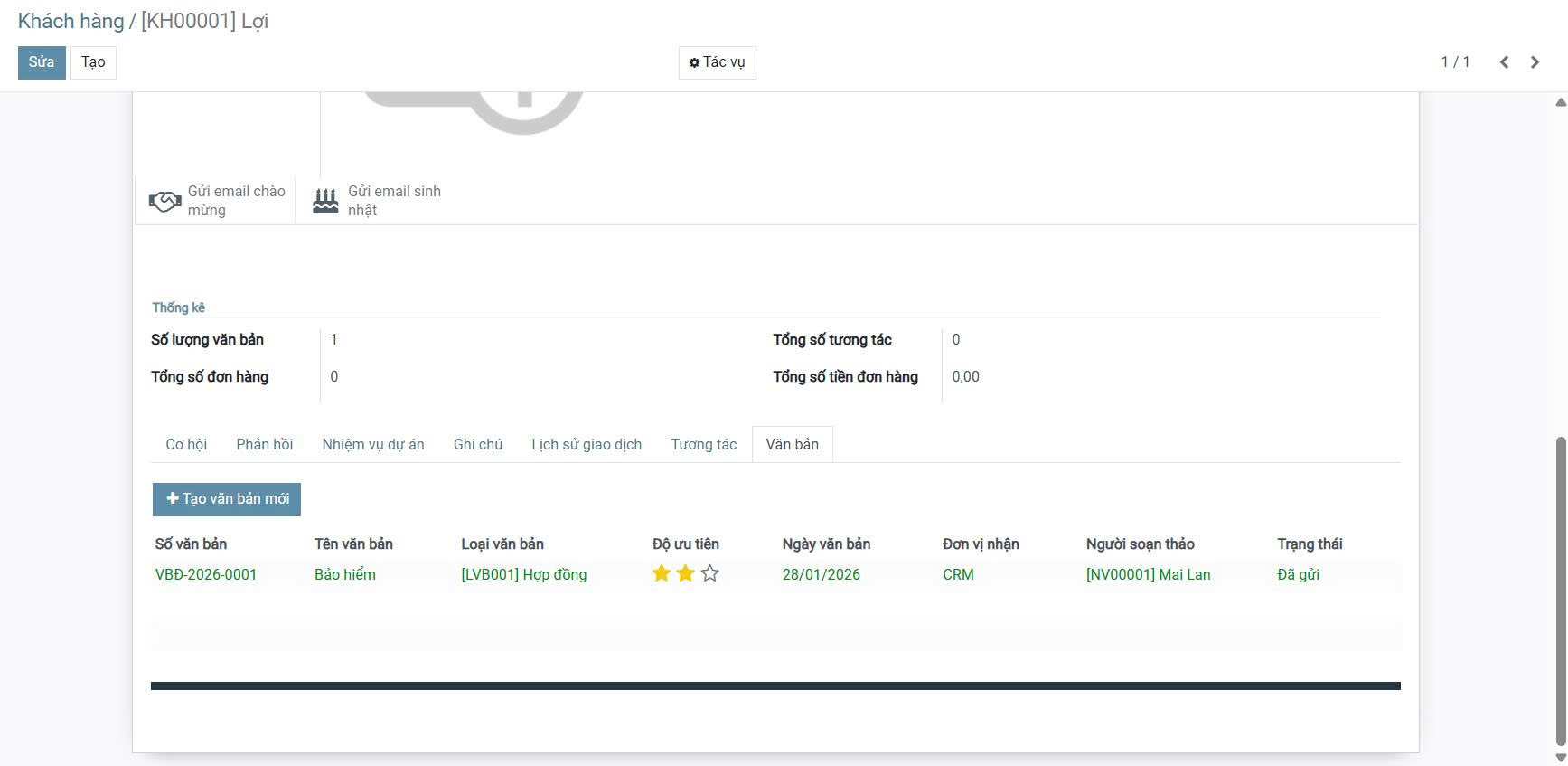 Giao diện CRM