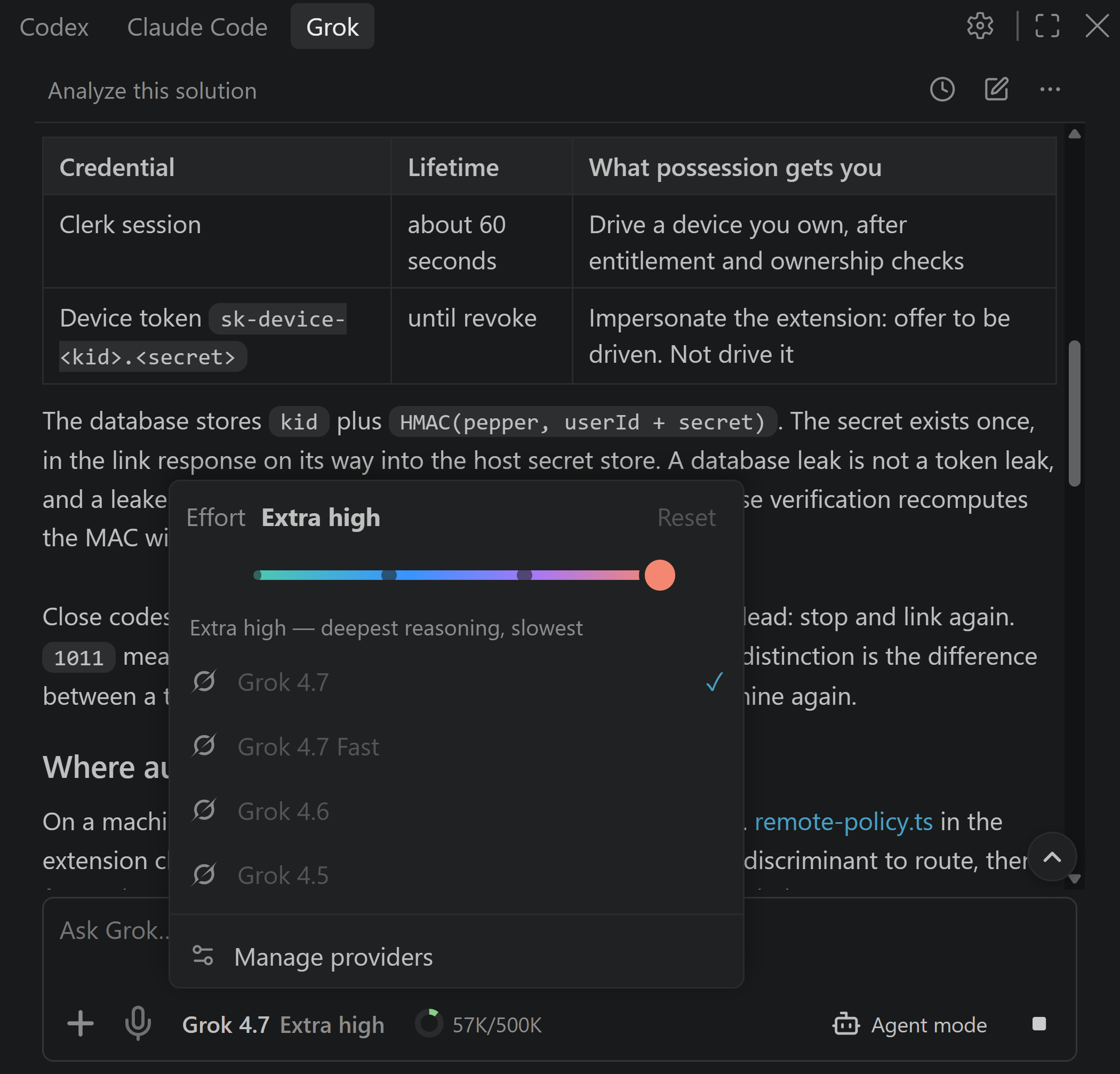 Grok Build in VS Code, choosing Grok 4.7 and its reasoning effort