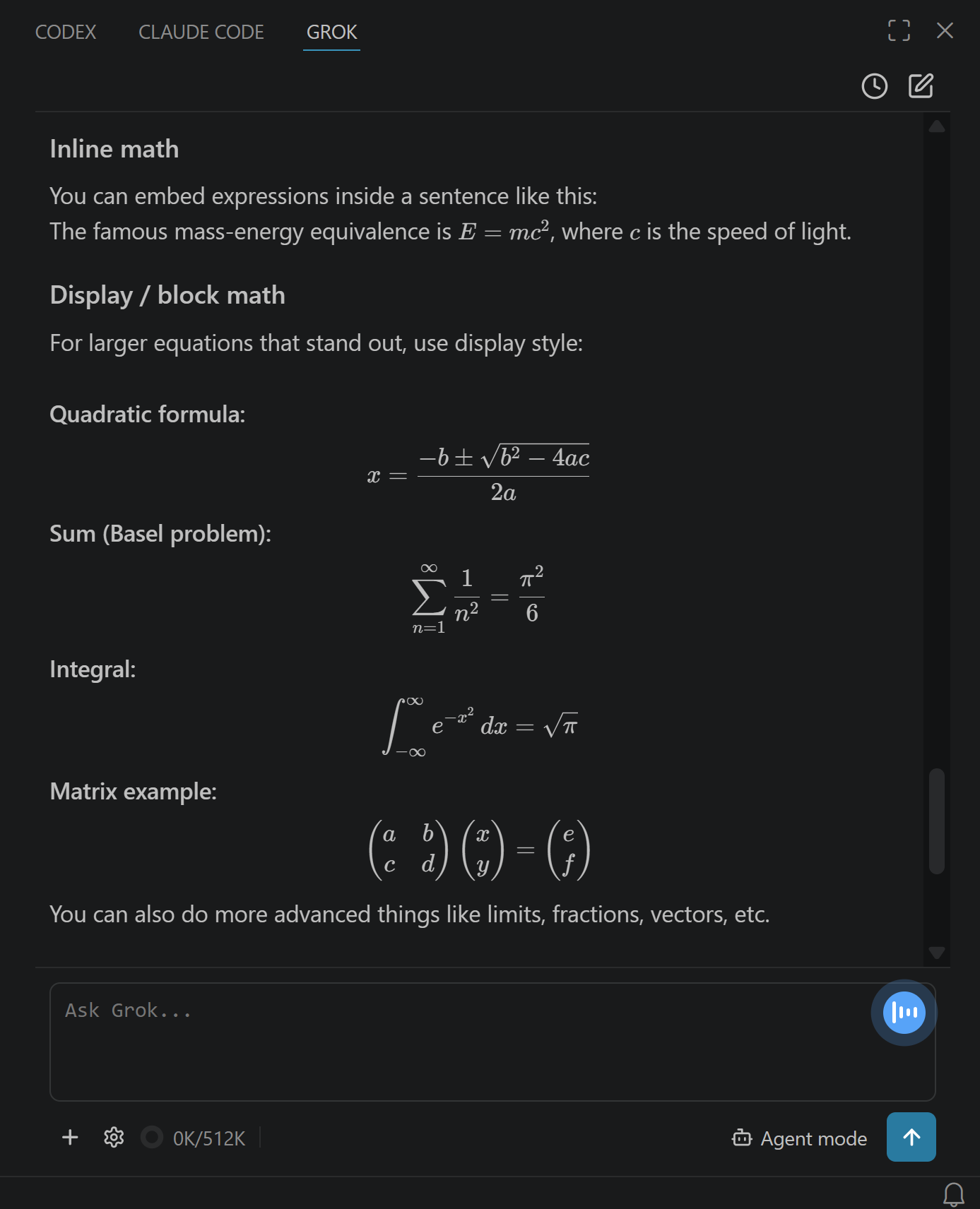 LaTeX expressions rendered as typeset math