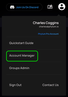 Phylum account manager dropdown