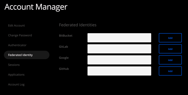 Federated Identity menu - blank