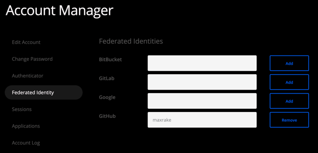Federated Identity menu - populated
