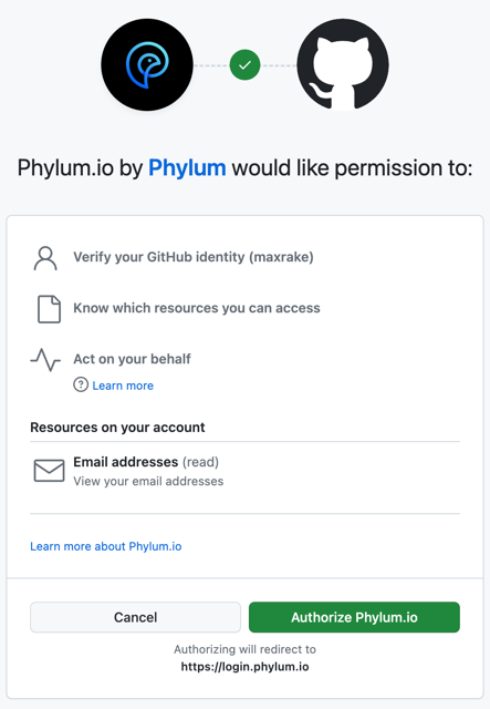 GitHub account authorization screen