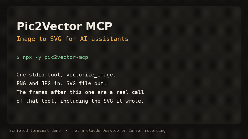 Terminal demo: vectorize_image turns a PNG into an SVG
