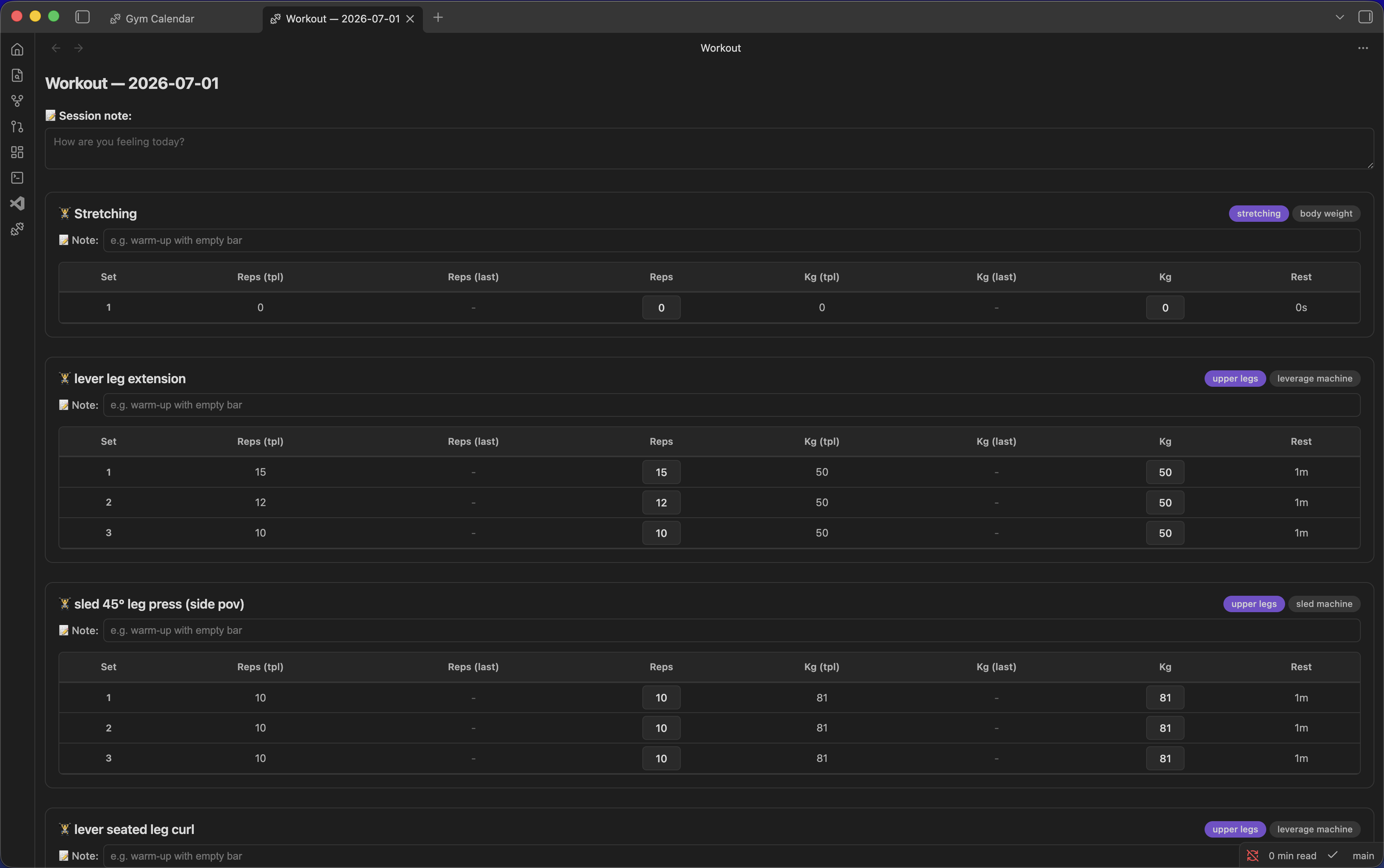 Workout View Screenshot