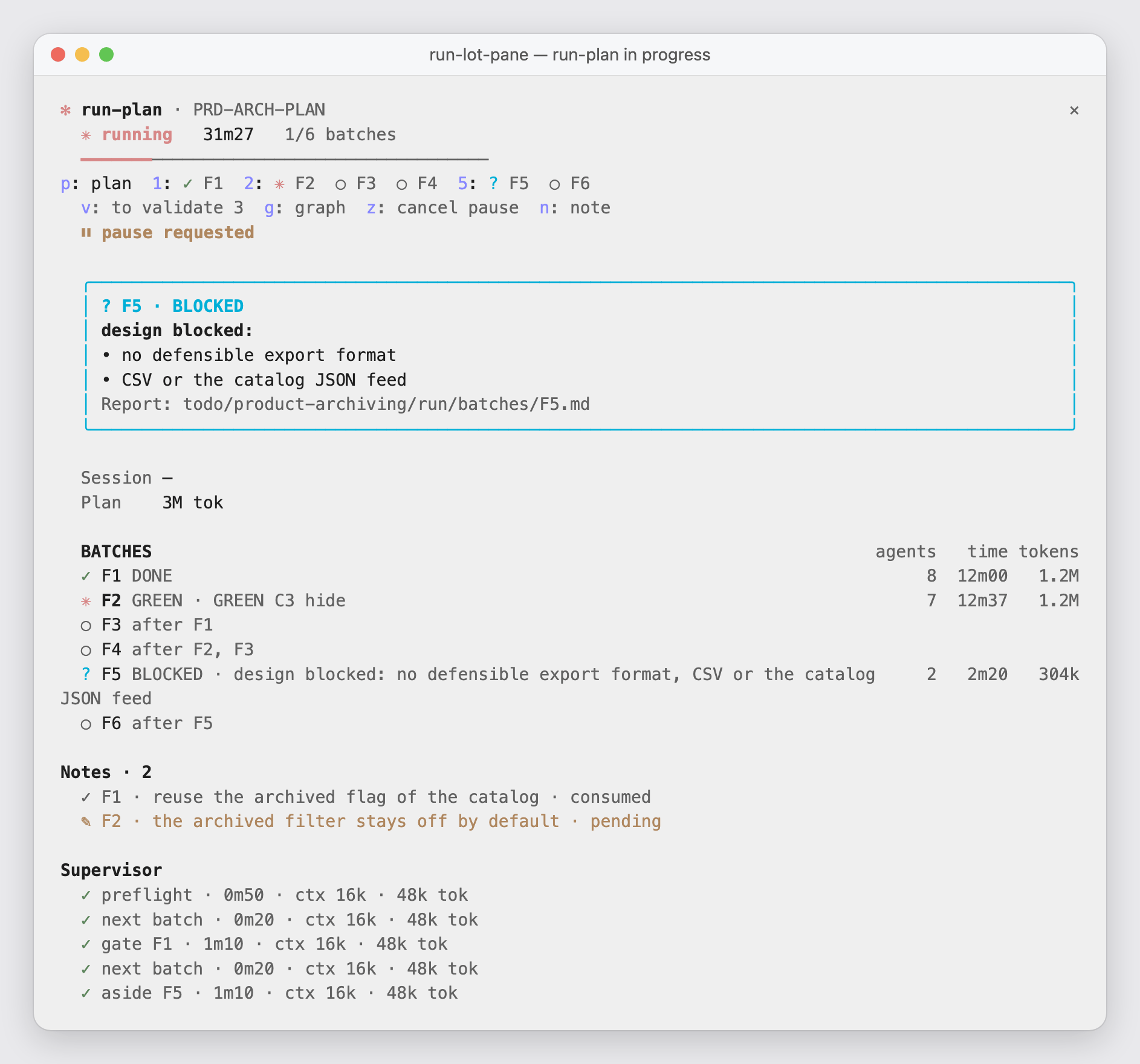 run-lot-pane following a whole plan