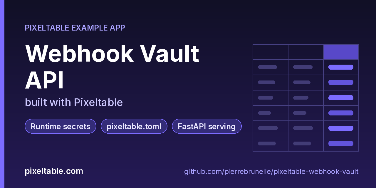 Webhook Vault API built with Pixeltable