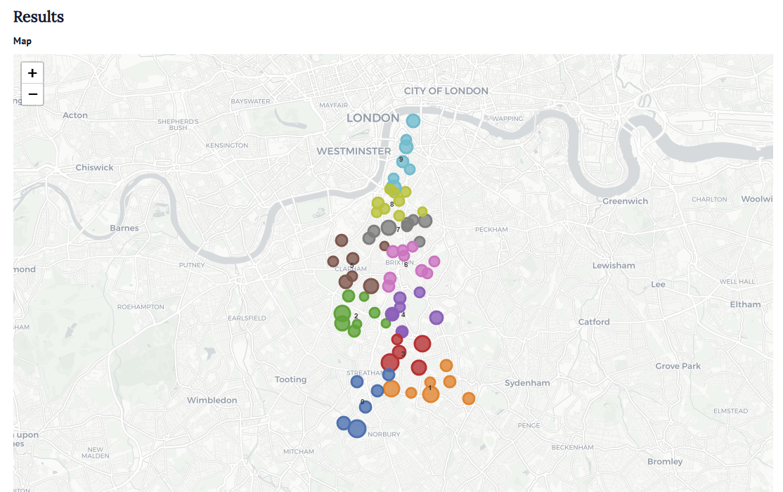 Map preview of the school allocation tool