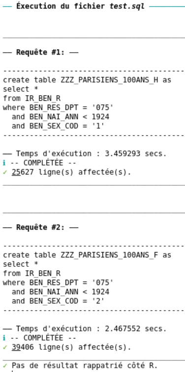 résultat après exécution des requêtes
