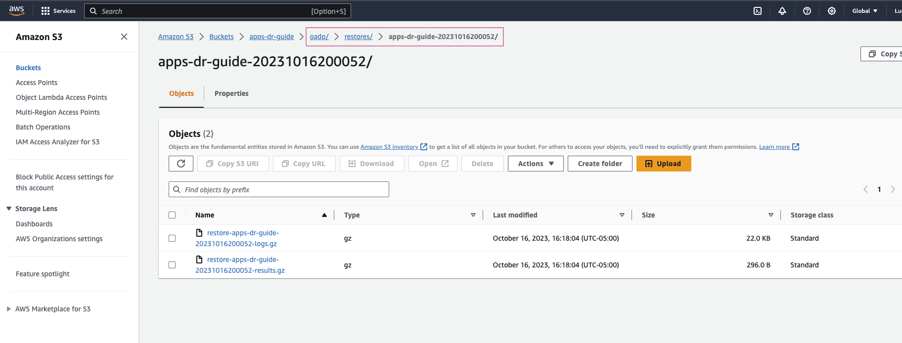 OCP Console - OADP Backup S3