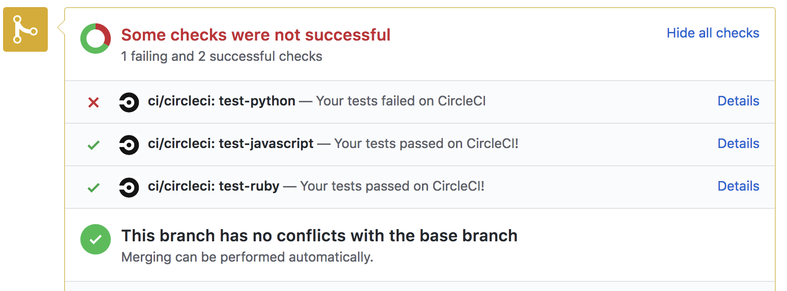 You'll see test results once you open a pull request