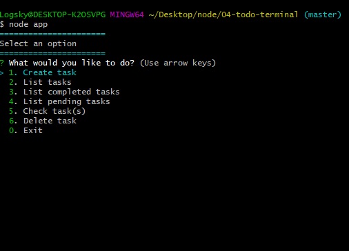 screenshot of a todo app in the terminal