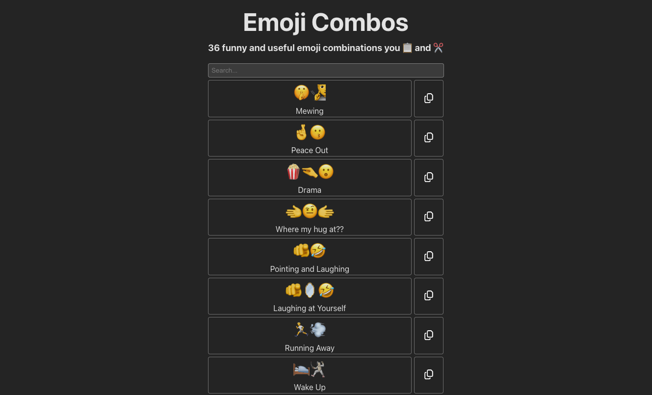 A screenshot of the interface showing the emoji combos