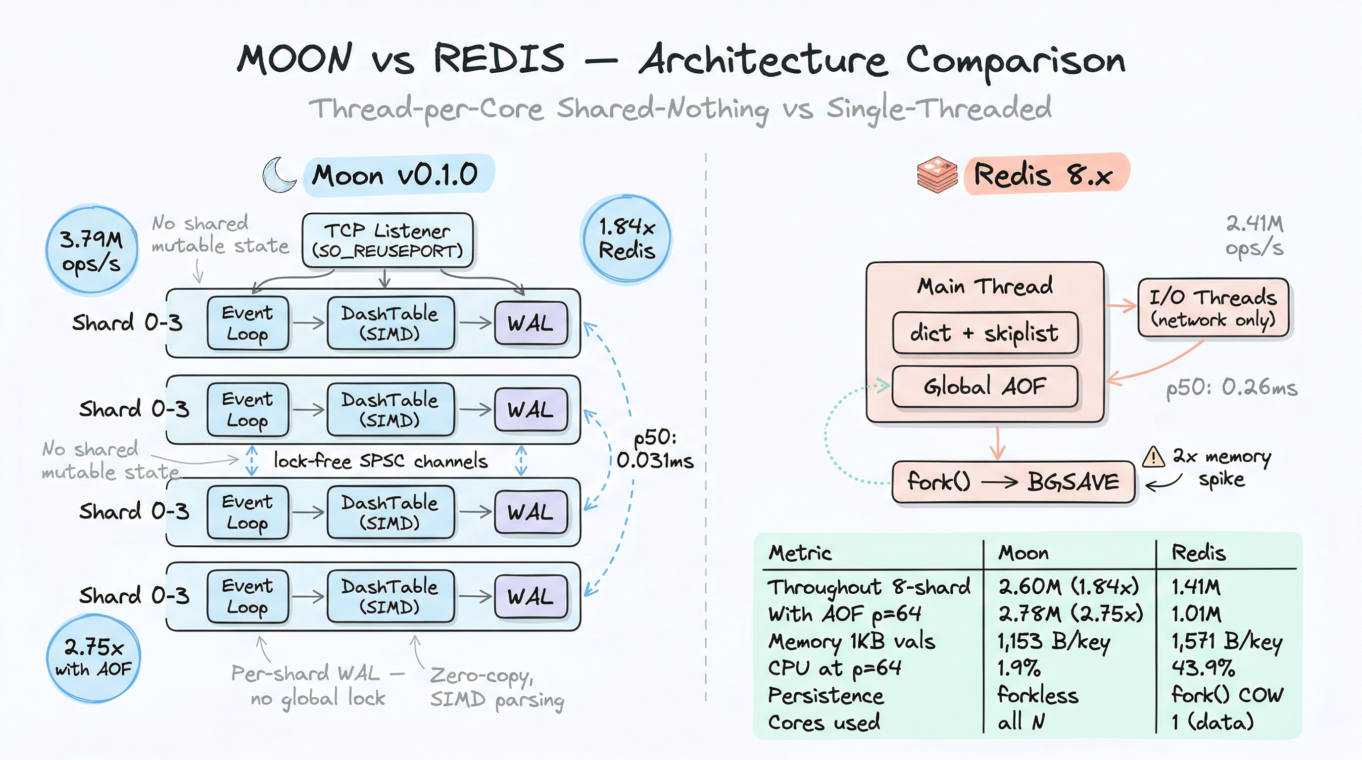 Moon vs Redis Architecture