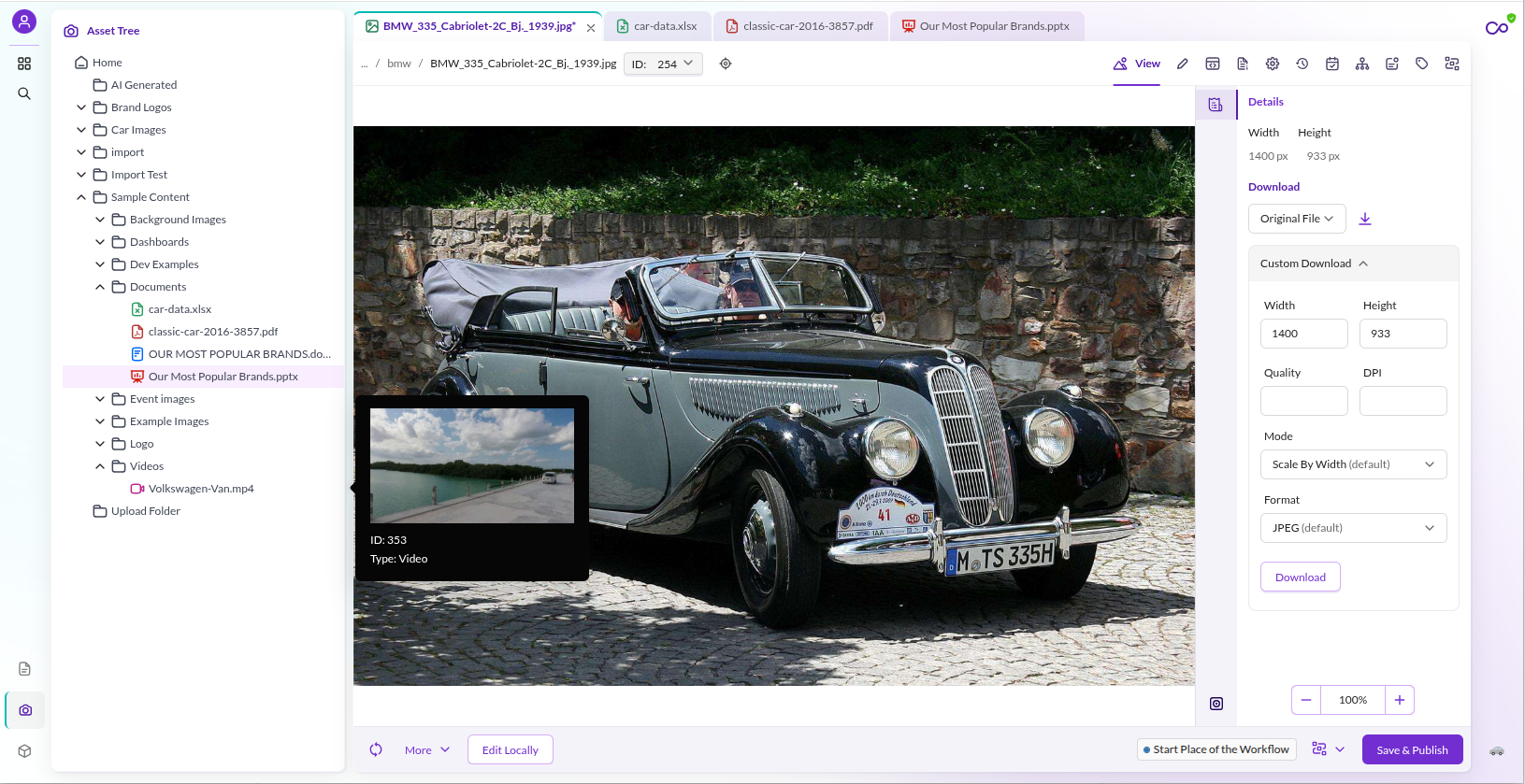 Digital asset management (DAM) screenshot