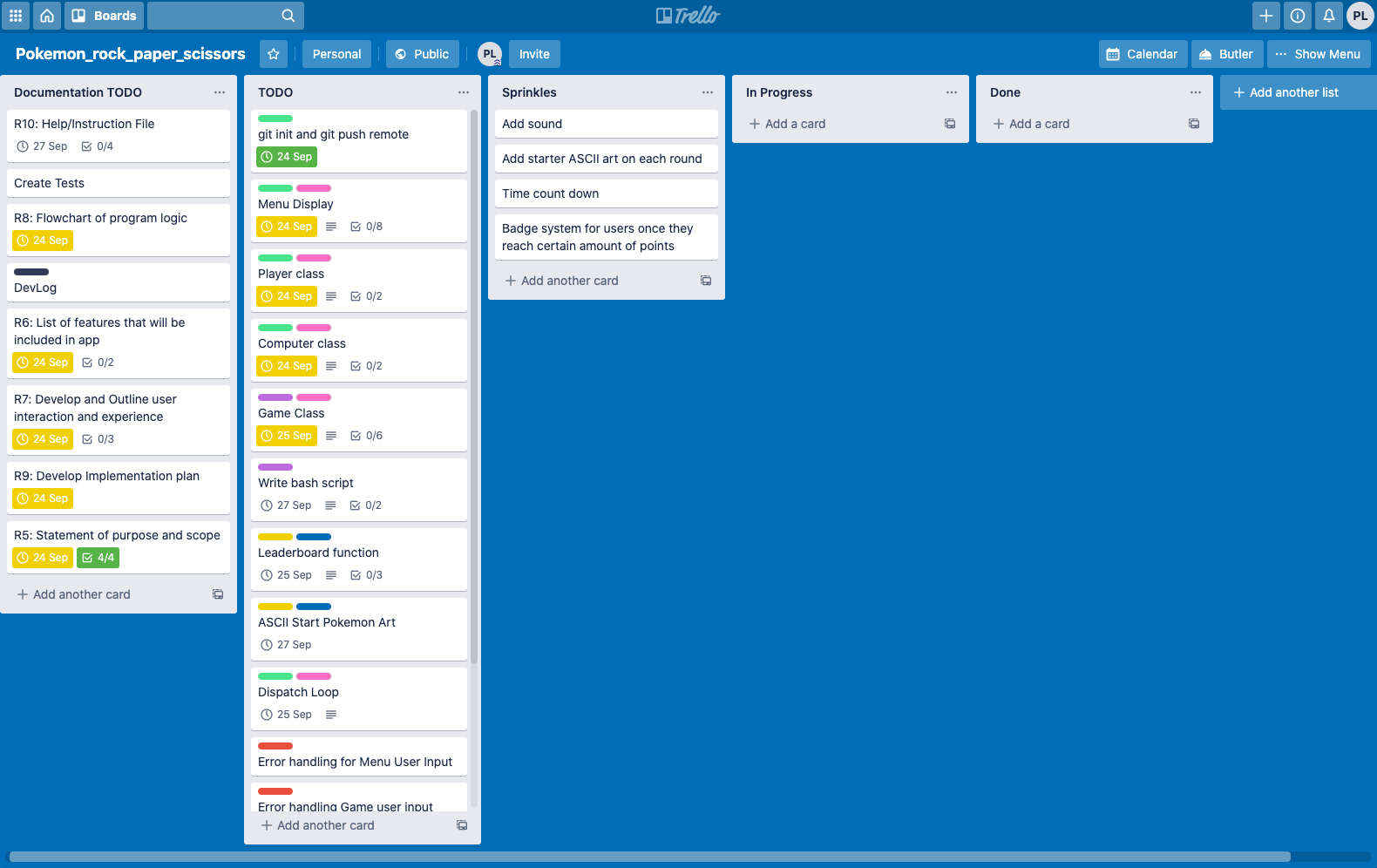 Trello board day 1