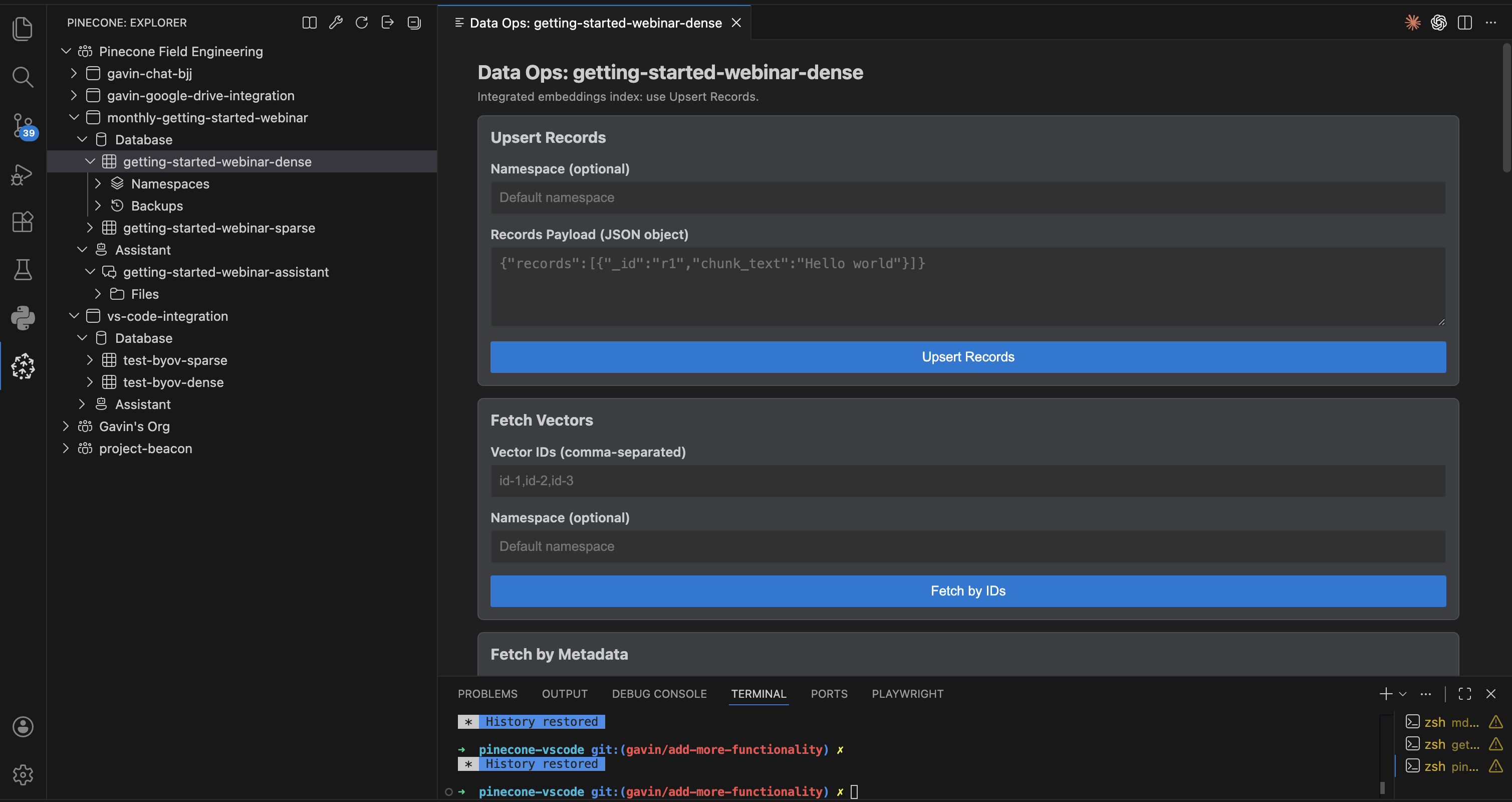 Data Ops panel overview