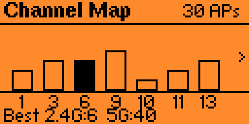 Channel Map showing 2.4 and 5 GHz band congestion and the best channel