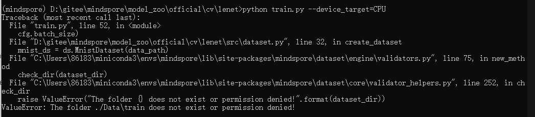 ValueError: The folder ./Data\train does not exist or permission denied!