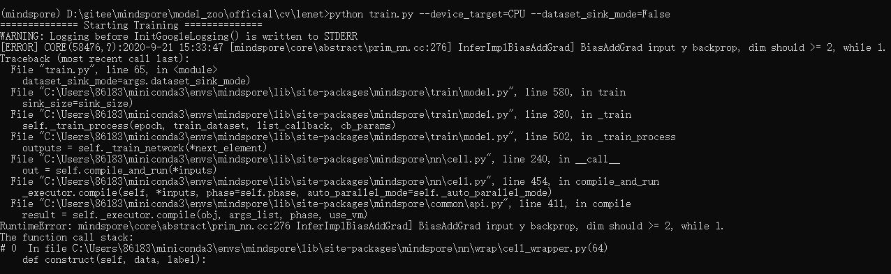InferImplBiasAddGrad BiasAddGrad input y backprop, dim should 2, while 1.