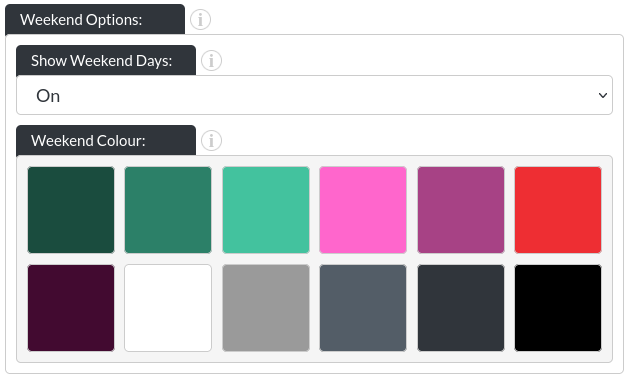 Image of the calendar - hotel bookings module, showing the weekend options in cms