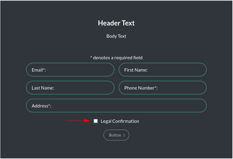 Image of the email signup module's legal confirmations online