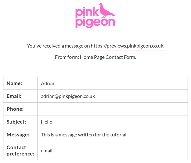 Image of the email we send after a form has been submitted