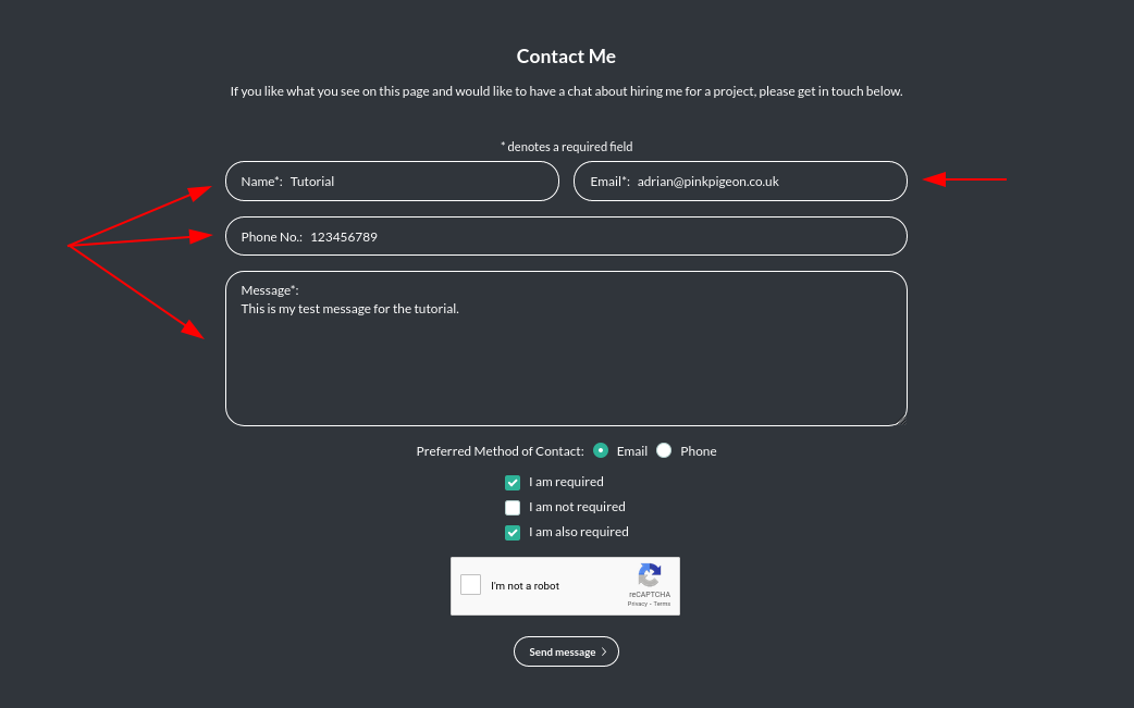 Image of the contact module form fields online