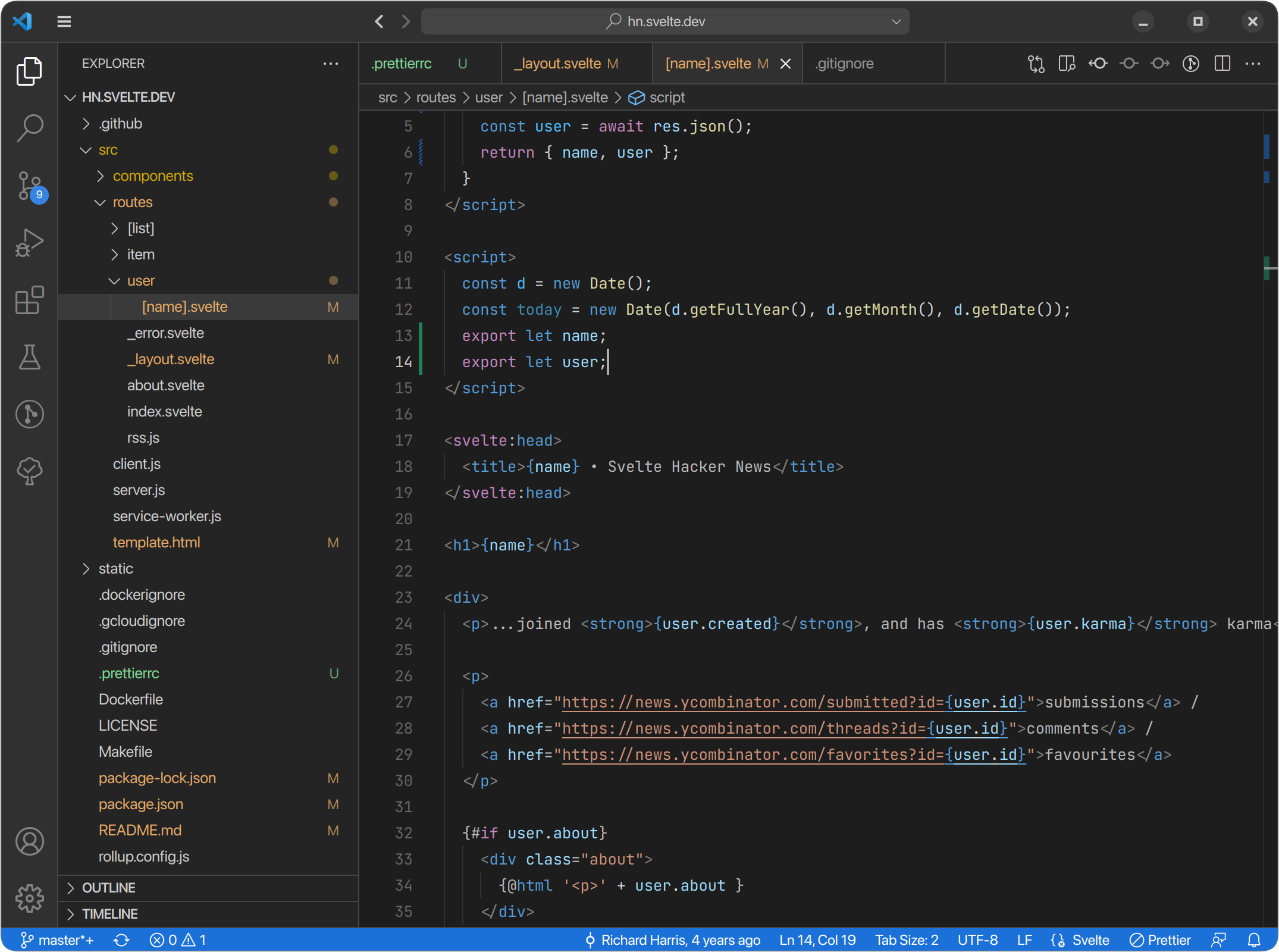 Screenshot showing the dark theme with a colorful status bar and default syntax highlighting