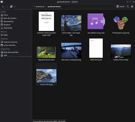 Dolphin Quick Look demo showing inline image preview with smooth animation in KDE Dolphin file manager