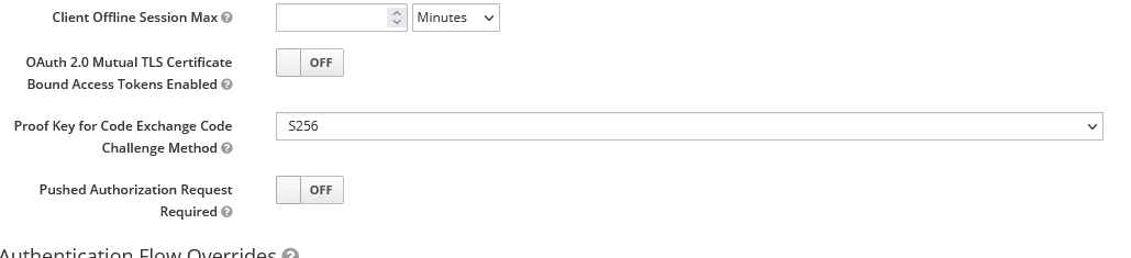 Keycloak advanced settings for PKCE