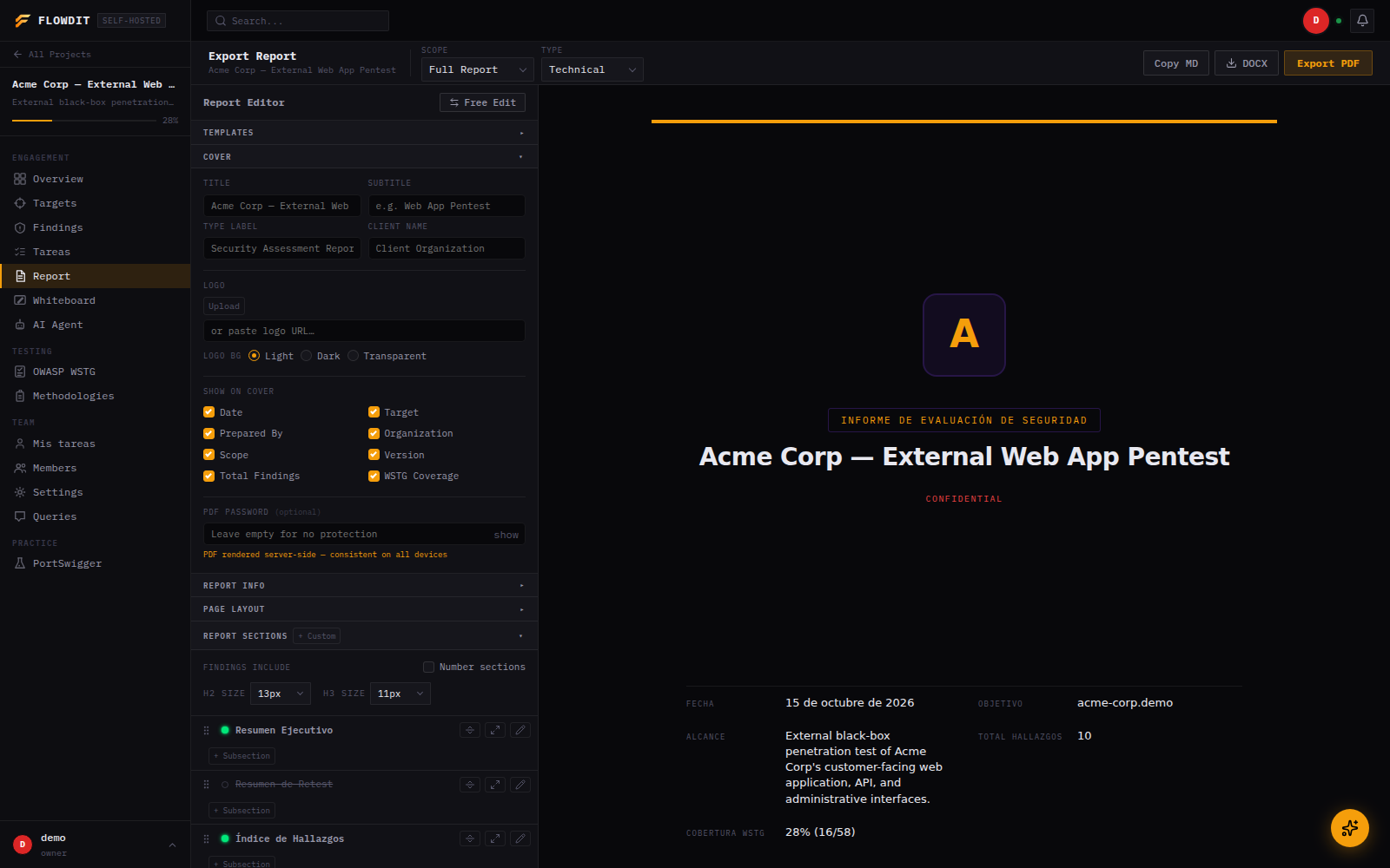Report editor and PDF export