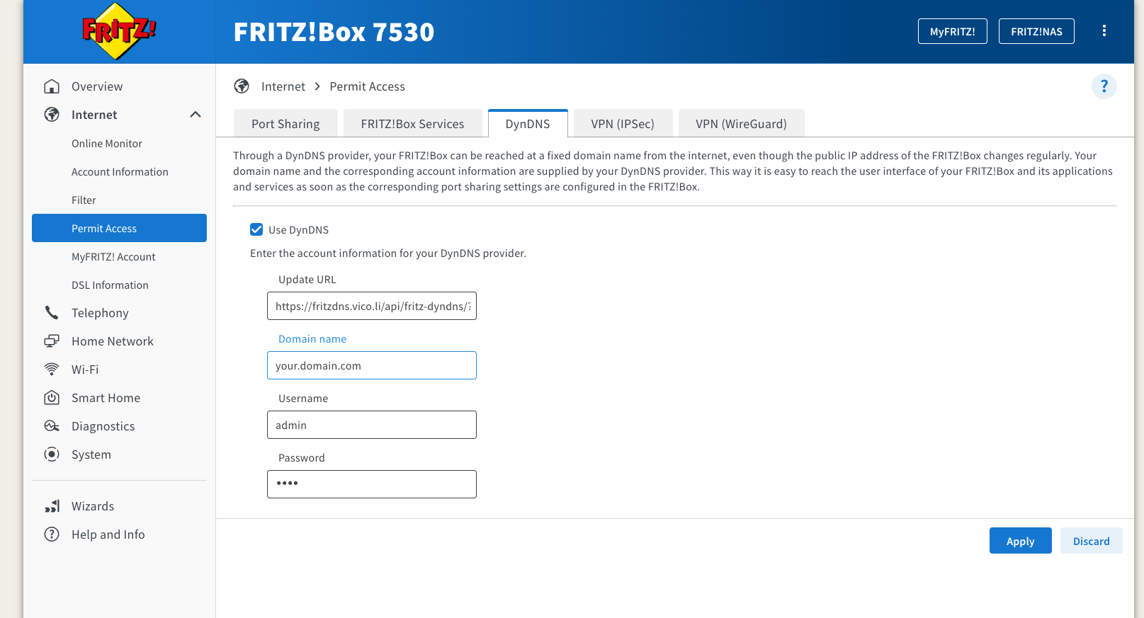 Configure DynDNS settings