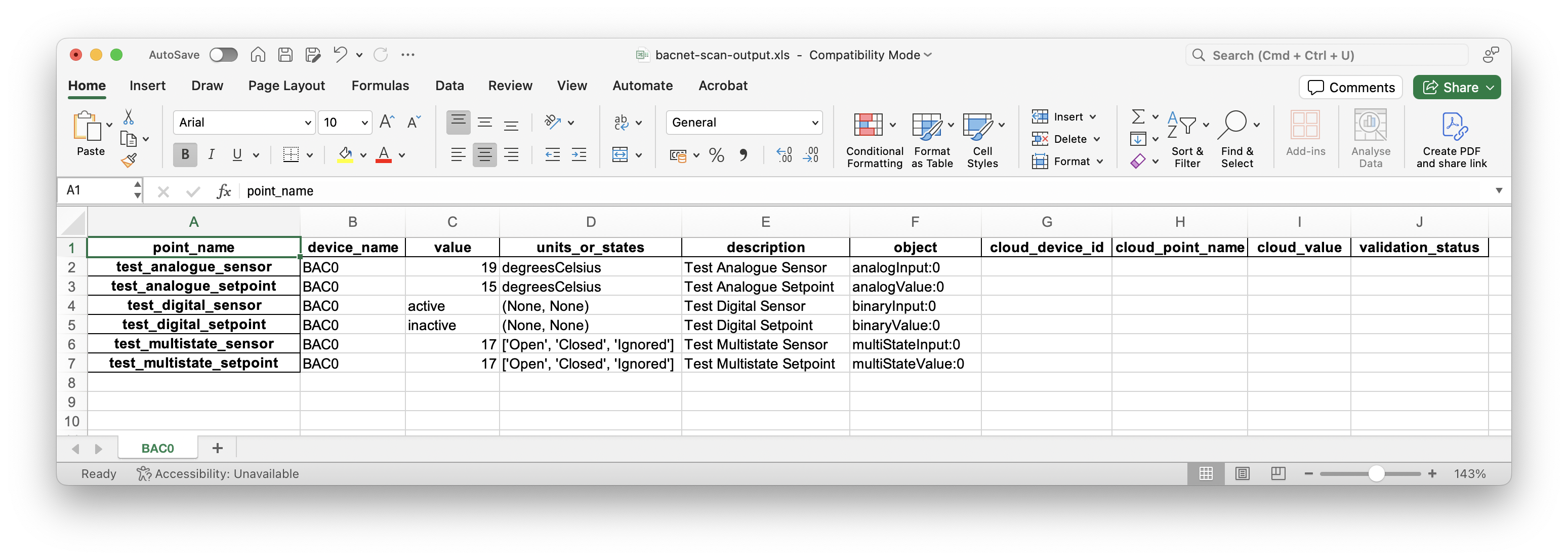 BACnet scan output