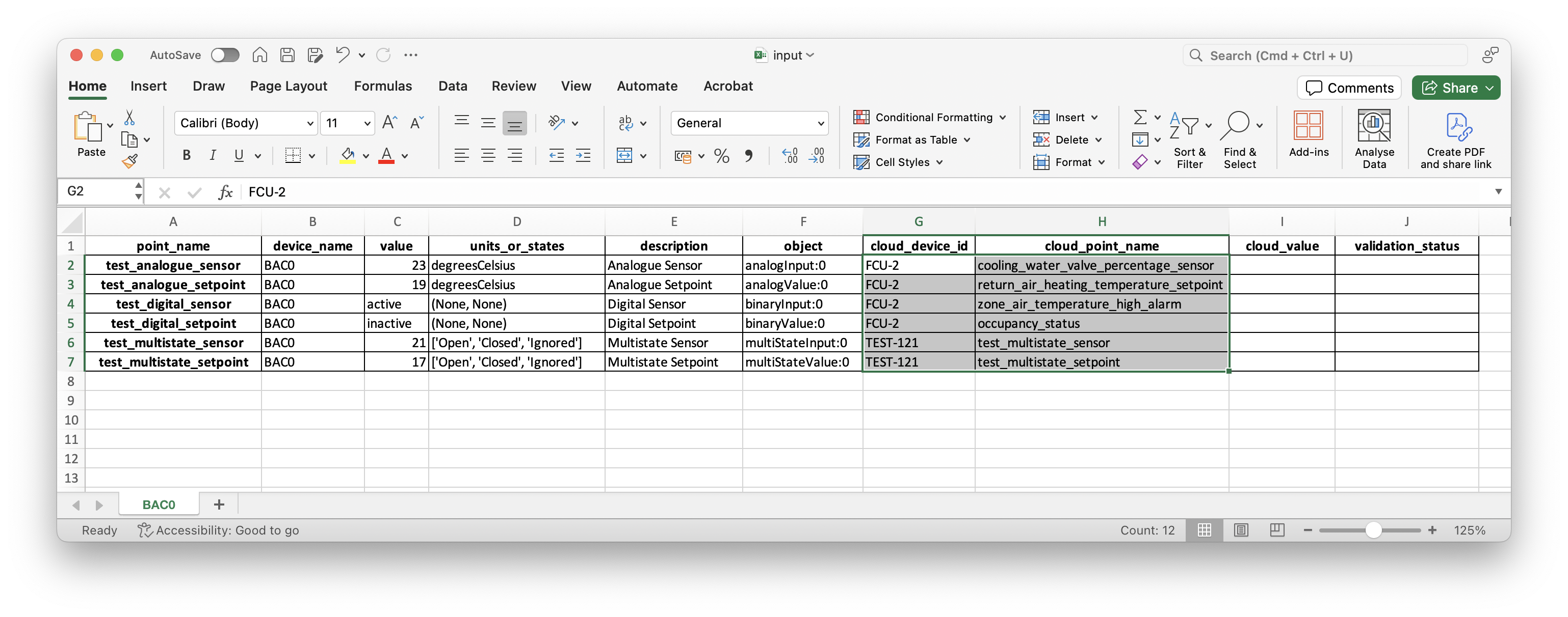 UDMI commissioning input file