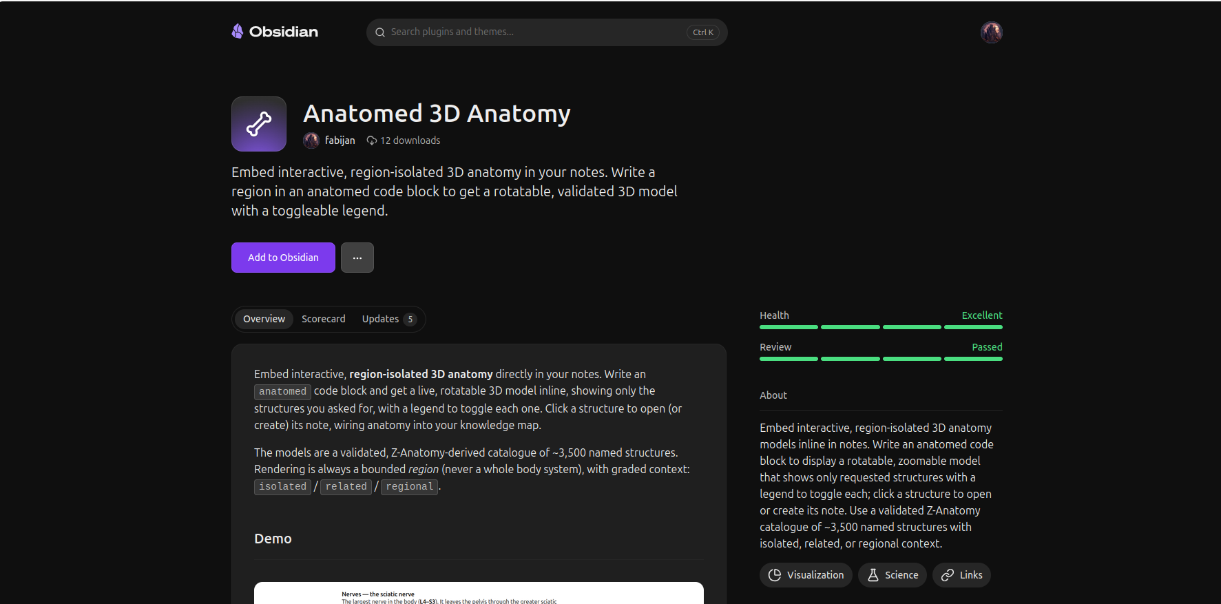 Anatomed 3D Anatomy on the Obsidian community plugins directory