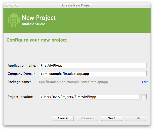 New project dialog